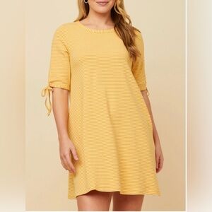 Hayden Los Ángeles Yellow Striped Midi Dress with Tie Sleeves Women’s Size M
